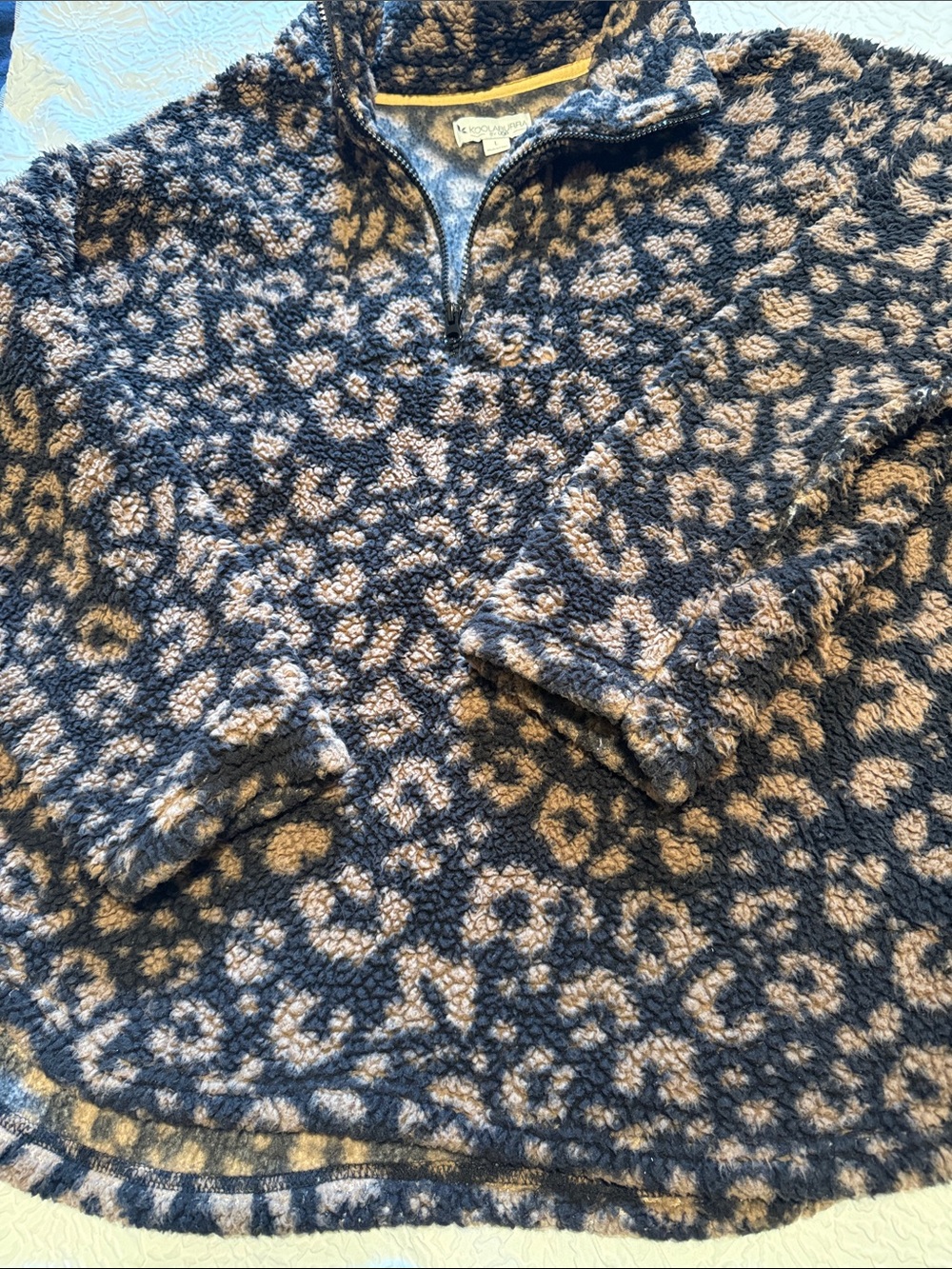 Koolaburra Leopard Sherpa Quarter-Zip Pullover Size L
